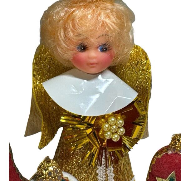 Vintage 60’s Felted Flocked Bells Beaded Sequin Christmas Ornaments Angel Topper - Picture 4 of 6